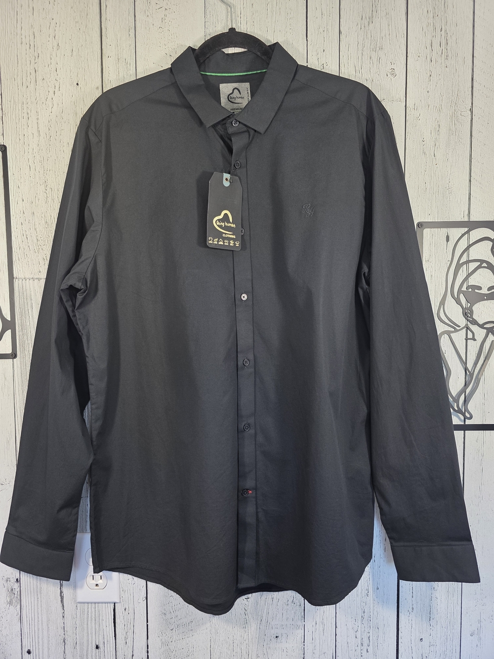 NWT Being Human Premium Black Stretch Button Down Dress Shirt 2XL